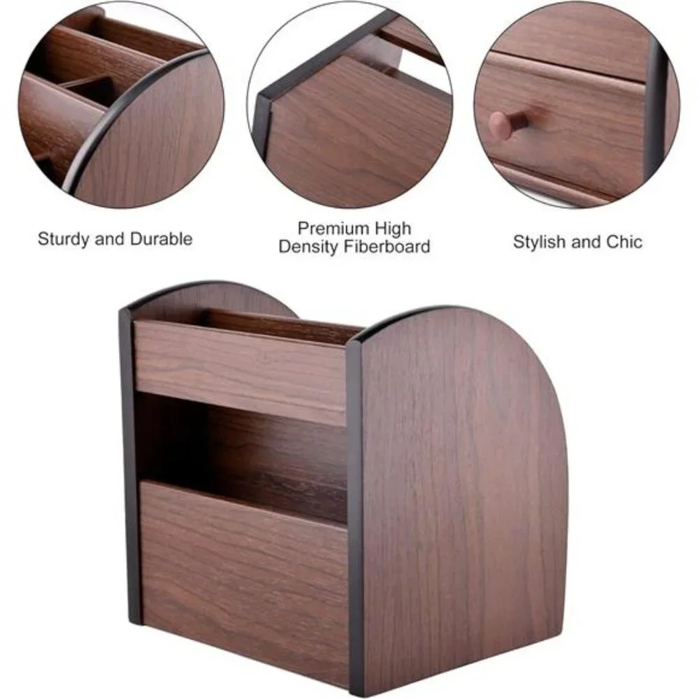 Wood Desktop Organizer with Drawer Office Supply Storage Remote Caddy Holder